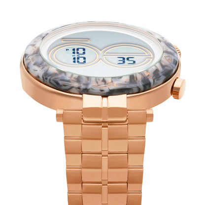 Reloj Cloe Digital para Dama con Bisel Tipo Mármol y Extensible de Acero Inoxidable OE2537