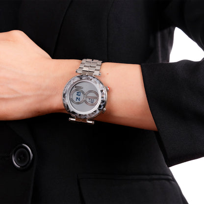 Reloj Cloe Digital para Dama con Bisel Tipo Mármol y Extensible de Acero Inoxidable OE2537