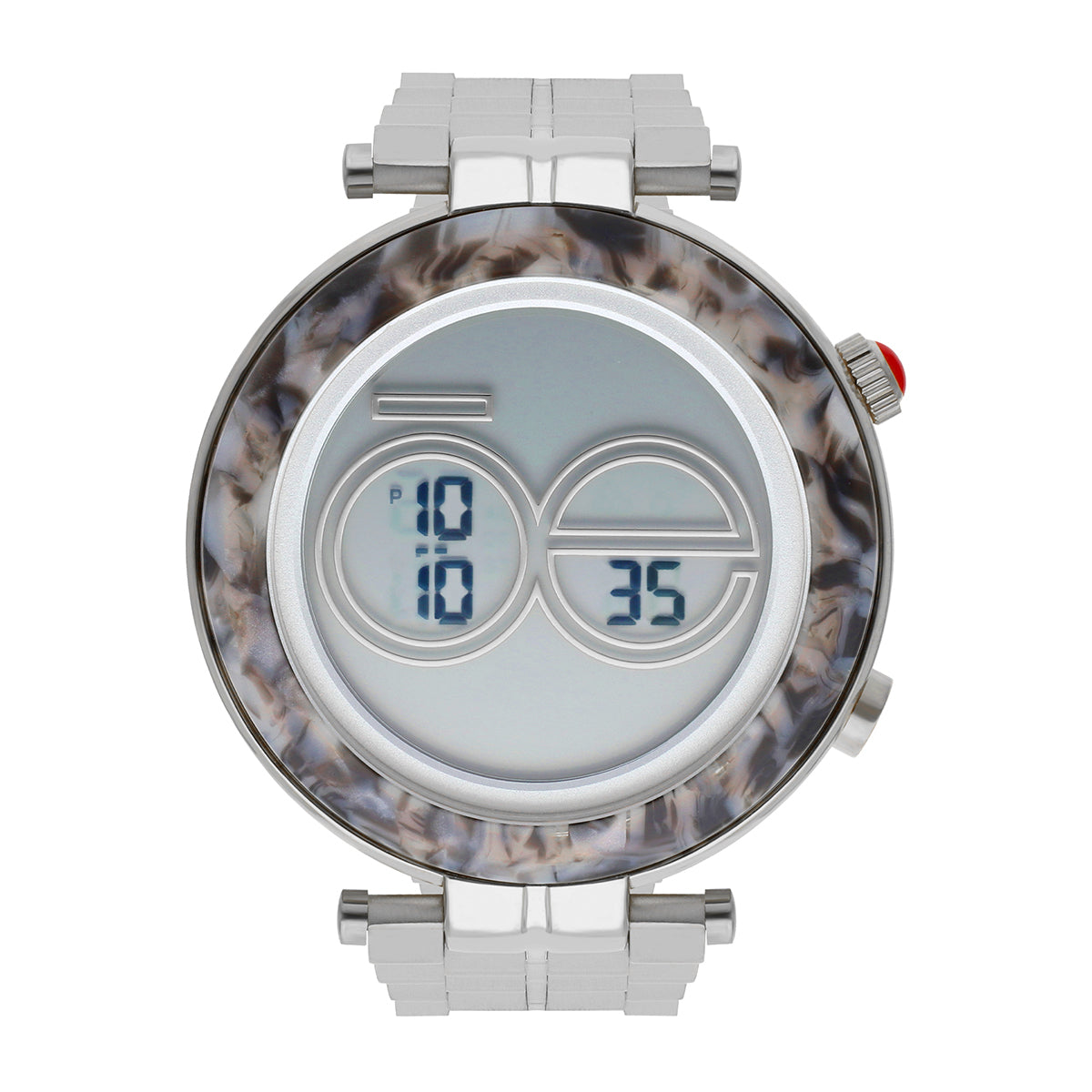 Reloj Cloe Digital para Dama con Bisel Tipo Mármol y Extensible de Acero Inoxidable OE2537