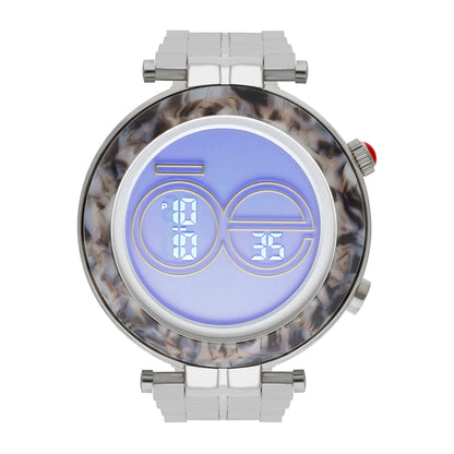 Reloj Cloe Digital para Dama con Bisel Tipo Mármol y Extensible de Acero Inoxidable OE2537
