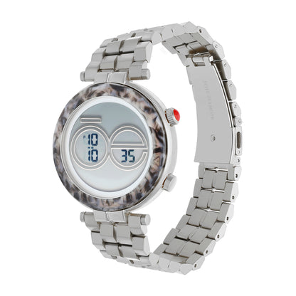 Reloj Cloe Digital para Dama con Bisel Tipo Mármol y Extensible de Acero Inoxidable OE2537
