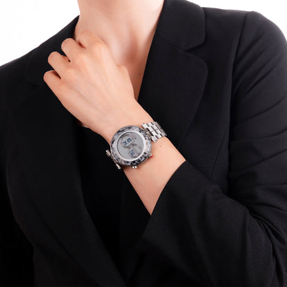 Reloj Cloe Digital para Dama con Bisel Tipo Mármol y Extensible de Acero Inoxidable OE2537