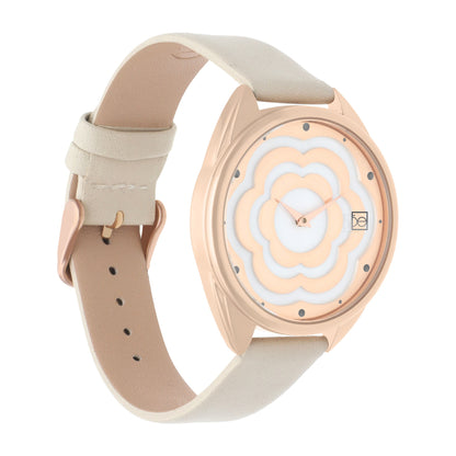Reloj Cloe Análogo para Dama con Cártula en forma de flor y Correa de Tactopiel OE2539