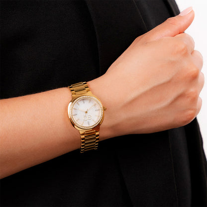Reloj Cloe Análogo para Dama con Madre Perla en carátula y Extensible de Acero Inoxidable OE2542