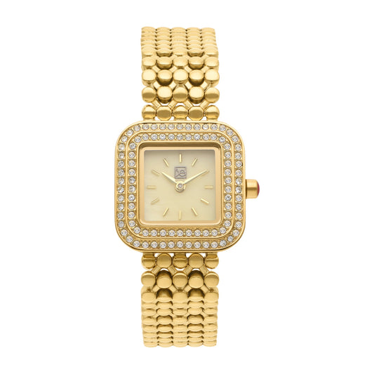 Reloj Cloe Análogo para Dama con Doble Pedrería en Bisel y Extensible de Acero Inoxidable OE2543