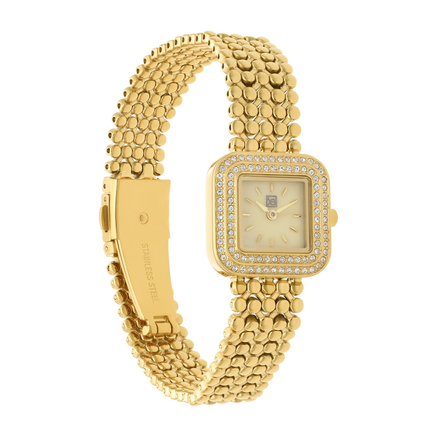 Reloj Cloe Análogo para Dama con Doble Pedrería en Bisel y Extensible de Acero Inoxidable OE2543