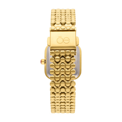 Reloj Cloe Análogo para Dama con Doble Pedrería en Bisel y Extensible de Acero Inoxidable OE2543