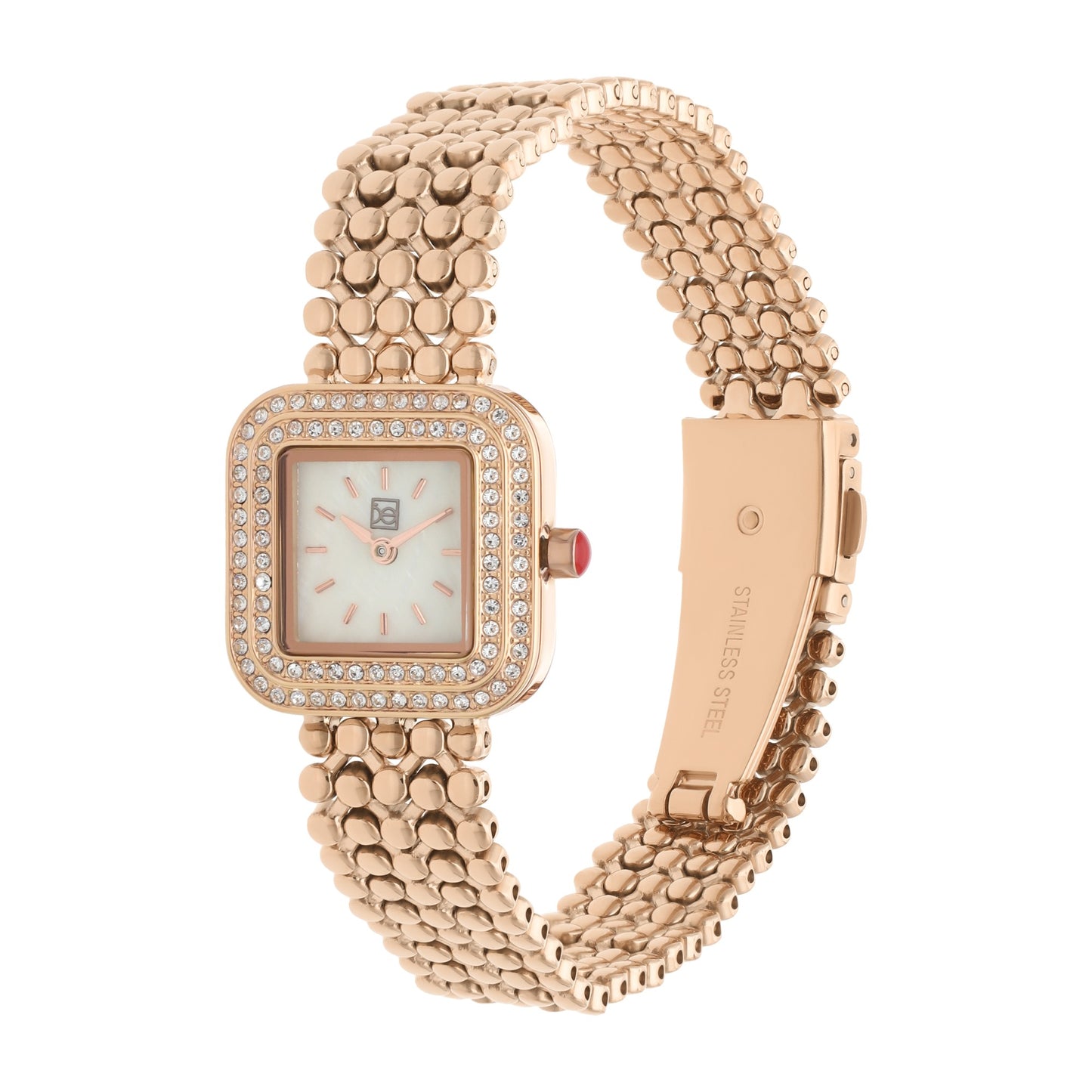 Reloj Cloe Análogo para Dama con Doble Pedrería en Bisel y Extensible de Acero Inoxidable OE2543