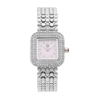 Reloj Cloe Análogo para Dama con Doble Pedrería en Bisel y Extensible de Acero Inoxidable OE2543