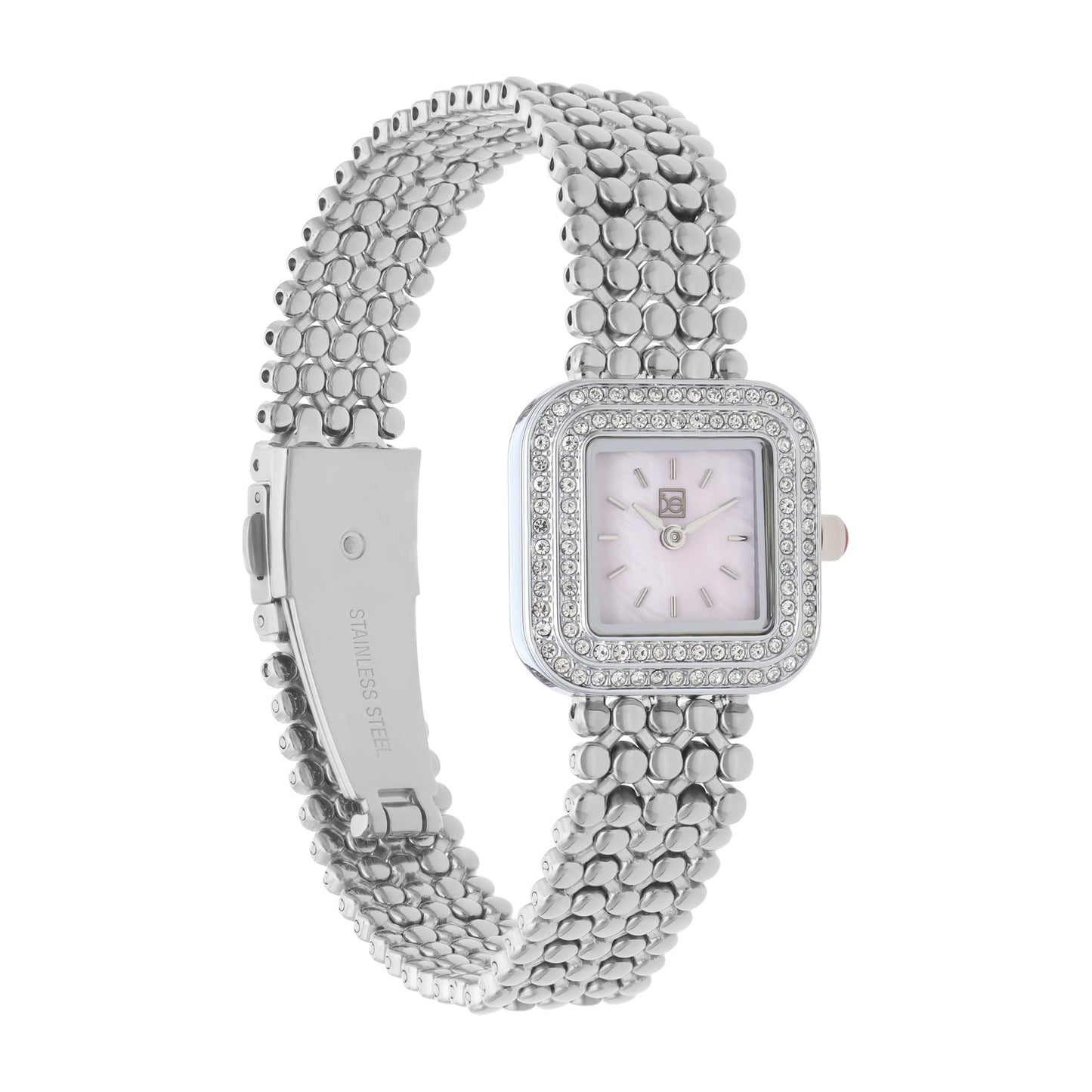 Reloj Cloe Análogo para Dama con Doble Pedrería en Bisel y Extensible de Acero Inoxidable OE2543