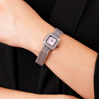 Reloj Cloe Análogo para Dama con Doble Pedrería en Bisel y Extensible de Acero Inoxidable OE2543