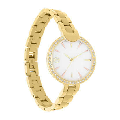 Reloj Cloe Análogo para Dama con Carátula con Acabado de Madre Perla y Extensible de Acero Inoxidable OE2545