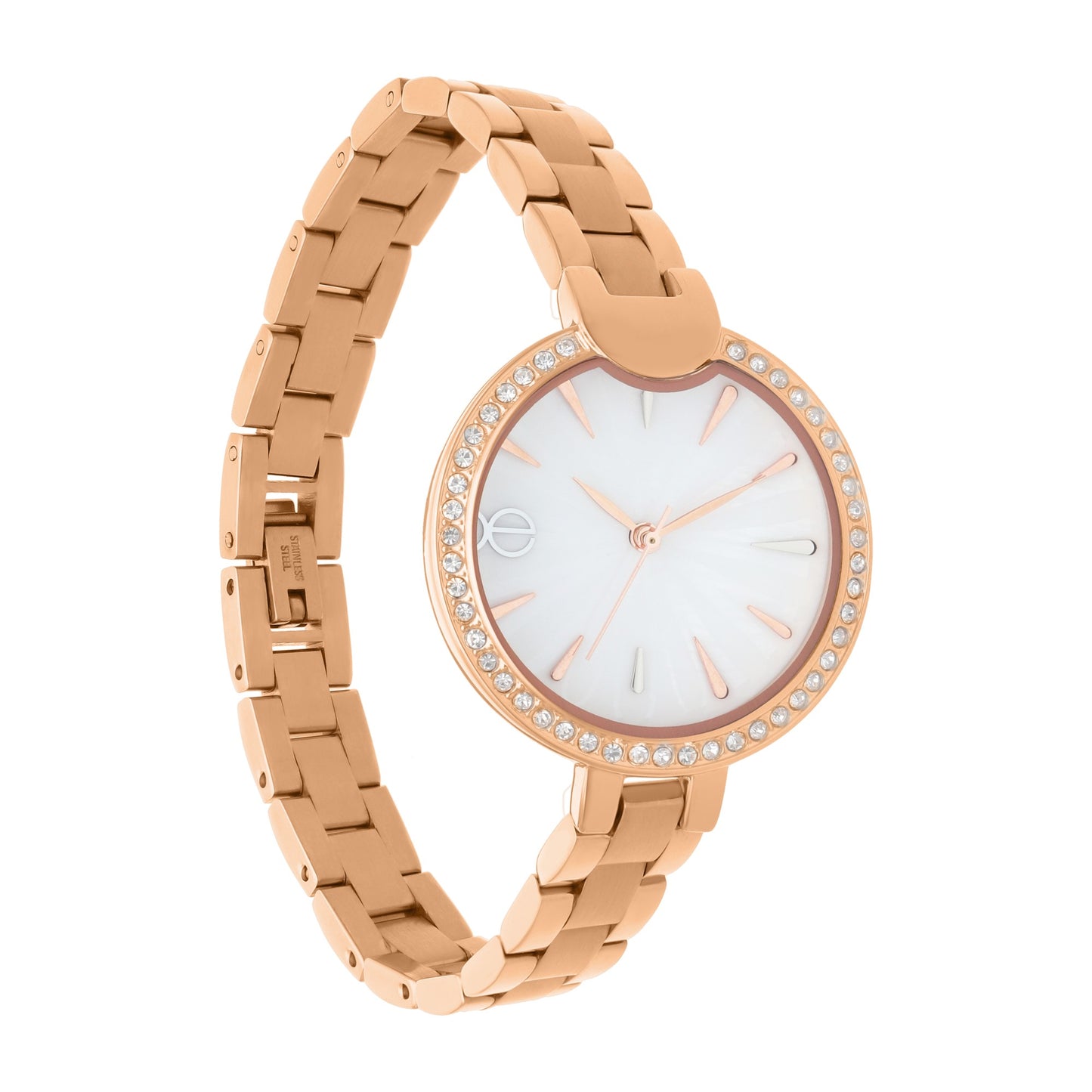 Reloj Cloe Análogo para Dama con Carátula con Acabado de Madre Perla y Extensible de Acero Inoxidable OE2545