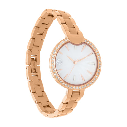 Reloj Cloe Análogo para Dama con Carátula con Acabado de Madre Perla y Extensible de Acero Inoxidable OE2545