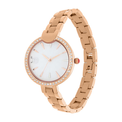 Reloj Cloe Análogo para Dama con Carátula con Acabado de Madre Perla y Extensible de Acero Inoxidable OE2545
