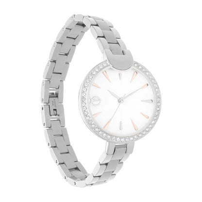 Reloj Cloe Análogo para Dama con Carátula con Acabado de Madre Perla y Extensible de Acero Inoxidable OE2545