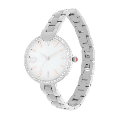 Reloj Cloe Análogo para Dama con Carátula con Acabado de Madre Perla y Extensible de Acero Inoxidable OE2545