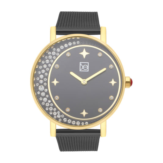 Reloj Cloe Análogo para Dama con Pedrería en Forma de Luna y Extensible de Mesh OE2552