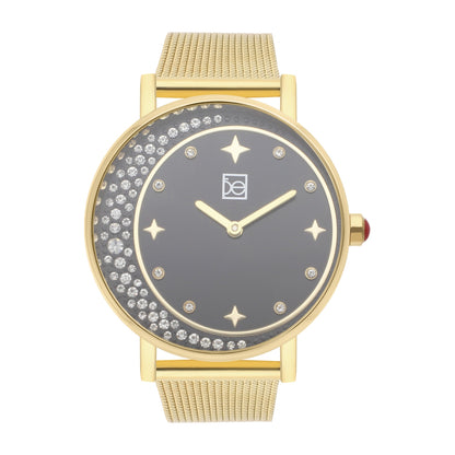 Reloj Cloe Análogo para Dama con Pedrería en Forma de Luna y Extensible de Mesh OE2552