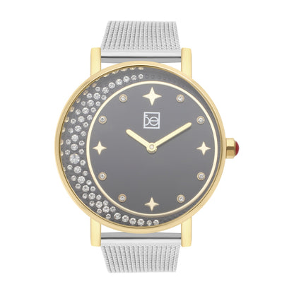 Reloj Cloe Análogo para Dama con Pedrería en Forma de Luna y Extensible de Mesh OE2552