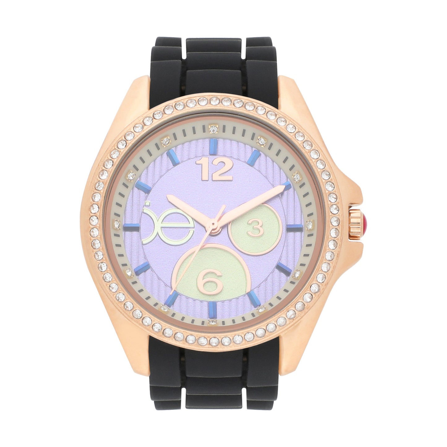 Reloj Cloe Análogo para Dama con Pedrería en Indicadores y Bisel y Correa de Silicón OE2606