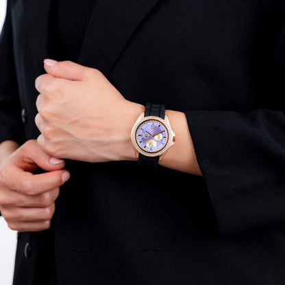 Reloj Cloe Análogo para Dama con Pedrería en Indicadores y Bisel y Correa de Silicón OE2606