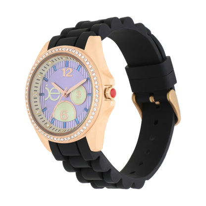 Reloj Cloe Análogo para Dama con Pedrería en Indicadores y Bisel y Correa de Silicón OE2606