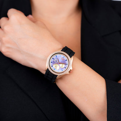 Reloj Cloe Análogo para Dama con Pedrería en Indicadores y Bisel y Correa de Silicón OE2606