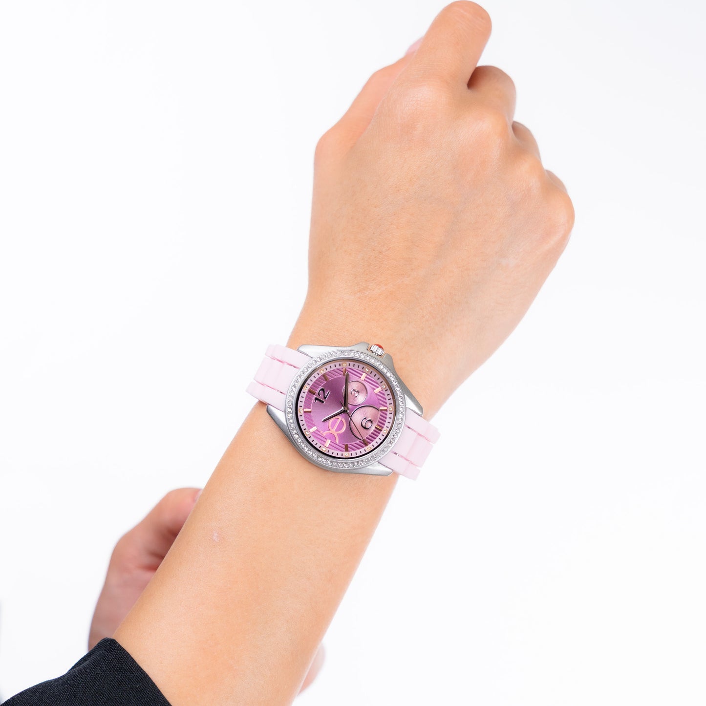 Reloj Cloe Análogo para Dama con Pedrería en Indicadores y Bisel y Correa de Silicón OE2606