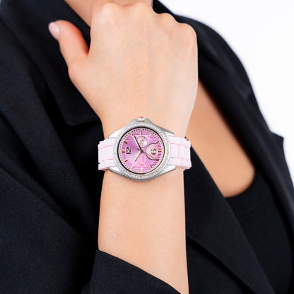 Reloj Cloe Análogo para Dama con Pedrería en Indicadores y Bisel y Correa de Silicón OE2606
