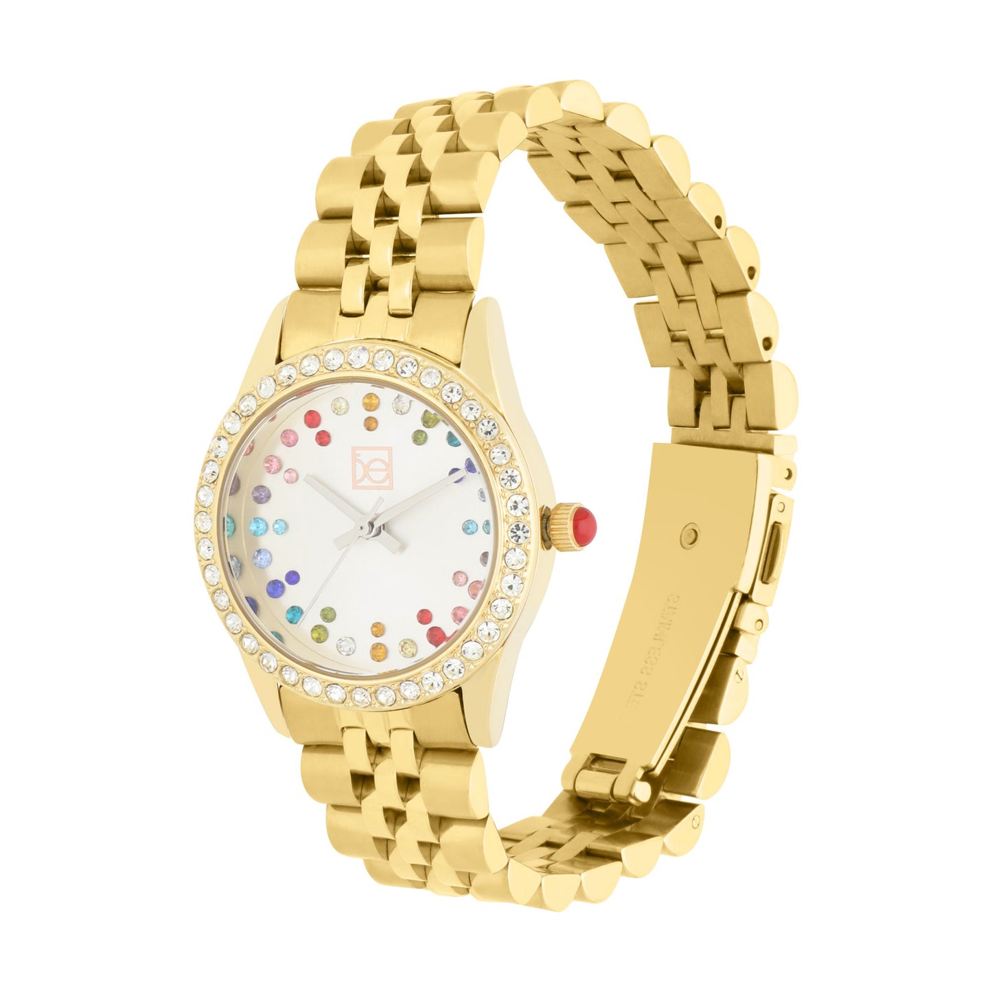 Reloj Cloe Análogo para Dama con Pedrería Multicolor en Indicadores y Extensible de Acero Inoxidable OE2609