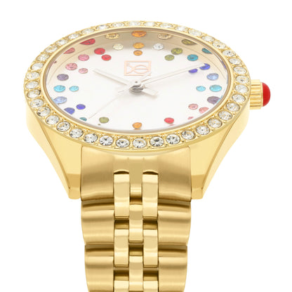 Reloj Cloe Análogo para Dama con Pedrería Multicolor en Indicadores y Extensible de Acero Inoxidable OE2609