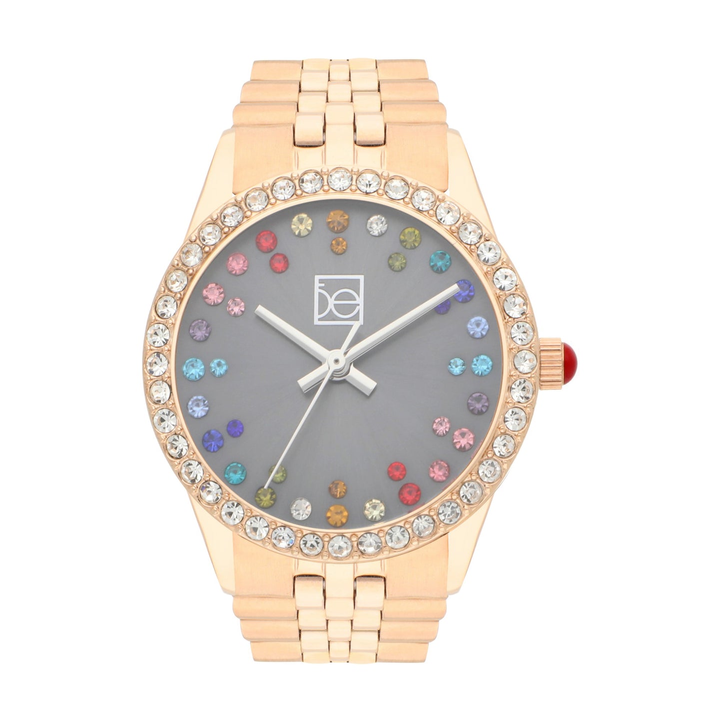 Reloj Cloe Análogo para Dama con Pedrería Multicolor en Indicadores y Extensible de Acero Inoxidable OE2609