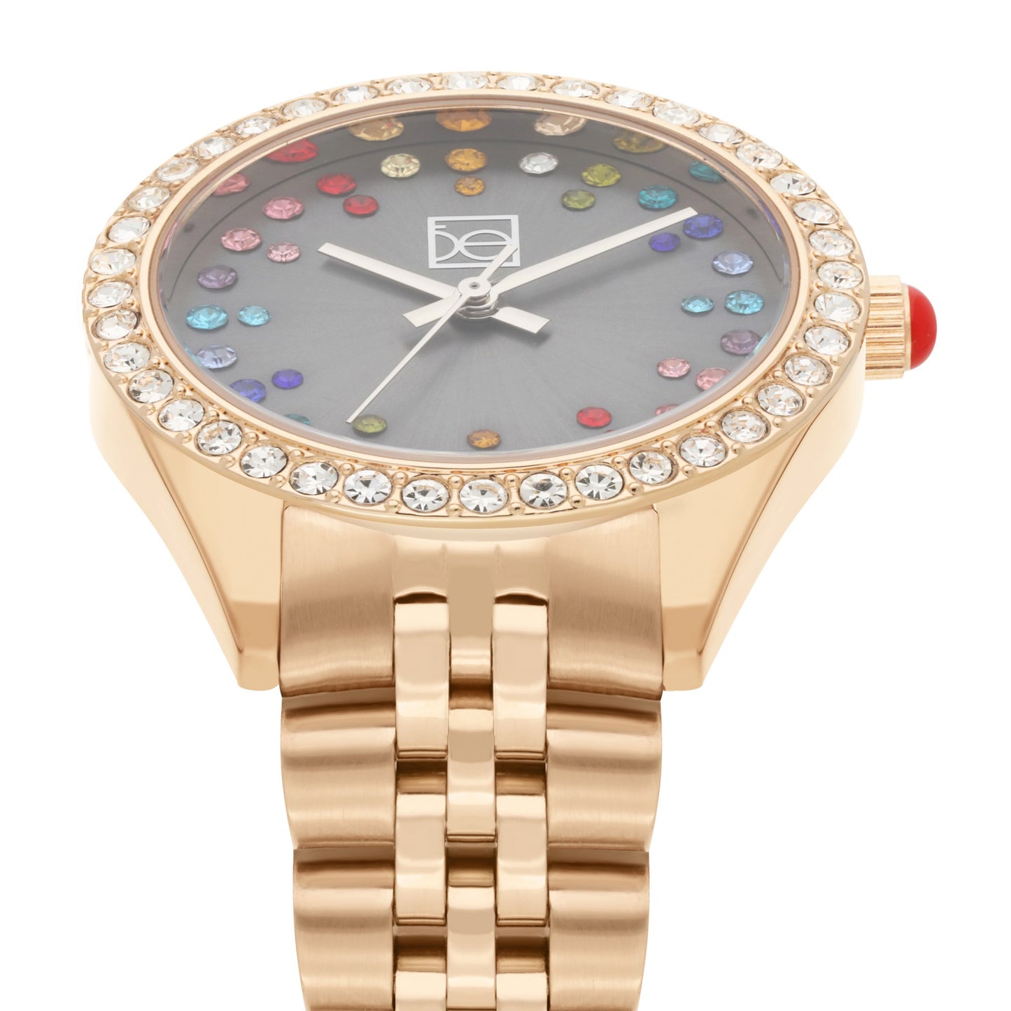 Reloj Cloe Análogo para Dama con Pedrería Multicolor en Indicadores y Extensible de Acero Inoxidable OE2609