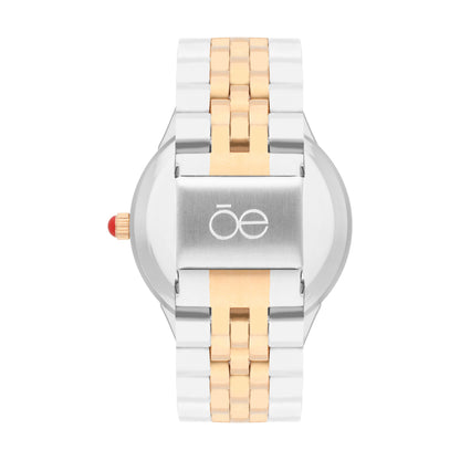 Reloj Cloe Análogo para Dama con Pedrería Multicolor en Indicadores y Extensible de Acero Inoxidable OE2609