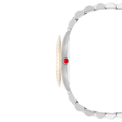 Reloj Cloe Análogo para Dama con Pedrería Multicolor en Indicadores y Extensible de Acero Inoxidable OE2609