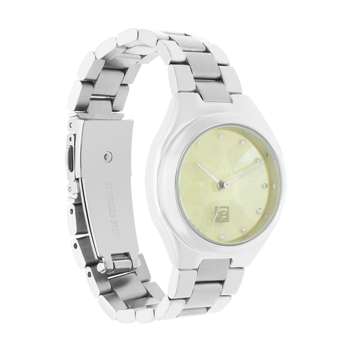 Reloj Cloe Análogo para Dama con Cristal Interior Facetado y Extensible de Acero Inoxidable OE2612
