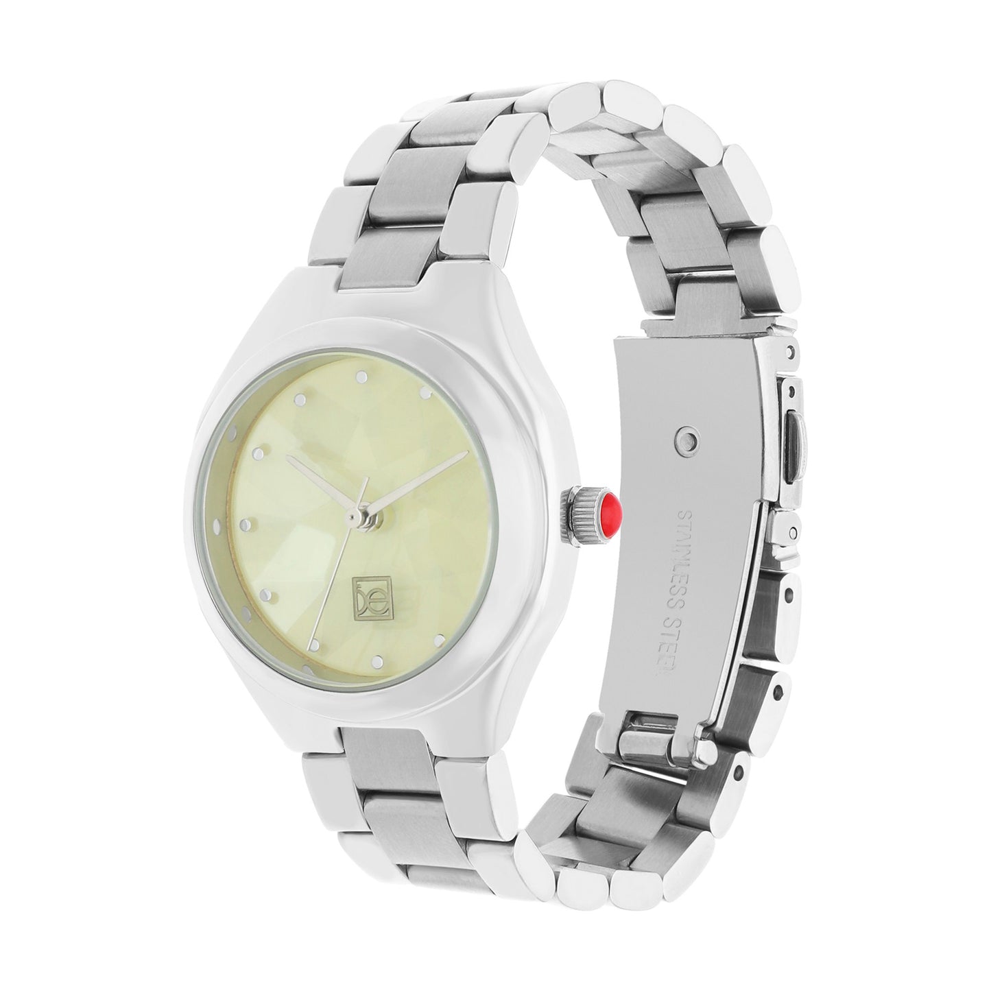 Reloj Cloe Análogo para Dama con Cristal Interior Facetado y Extensible de Acero Inoxidable OE2612