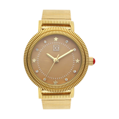 Reloj Cloe Análogo para Dama con Doble Bisel Estriado y Extensible de Acero Inoxidable OE2614