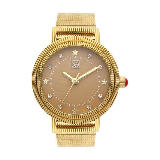 Reloj Cloe Análogo para Dama con Doble Bisel Estriado y Extensible de Acero Inoxidable OE2614