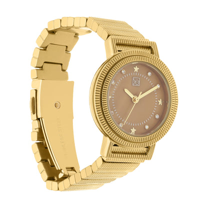 Reloj Cloe Análogo para Dama con Doble Bisel Estriado y Extensible de Acero Inoxidable OE2614