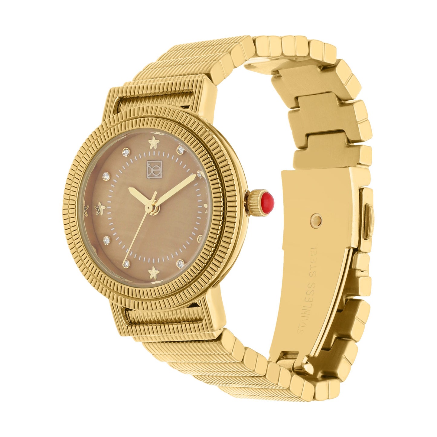 Reloj Cloe Análogo para Dama con Doble Bisel Estriado y Extensible de Acero Inoxidable OE2614