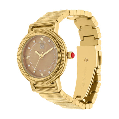 Reloj Cloe Análogo para Dama con Doble Bisel Estriado y Extensible de Acero Inoxidable OE2614