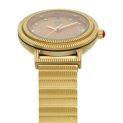 Reloj Cloe Análogo para Dama con Doble Bisel Estriado y Extensible de Acero Inoxidable OE2614