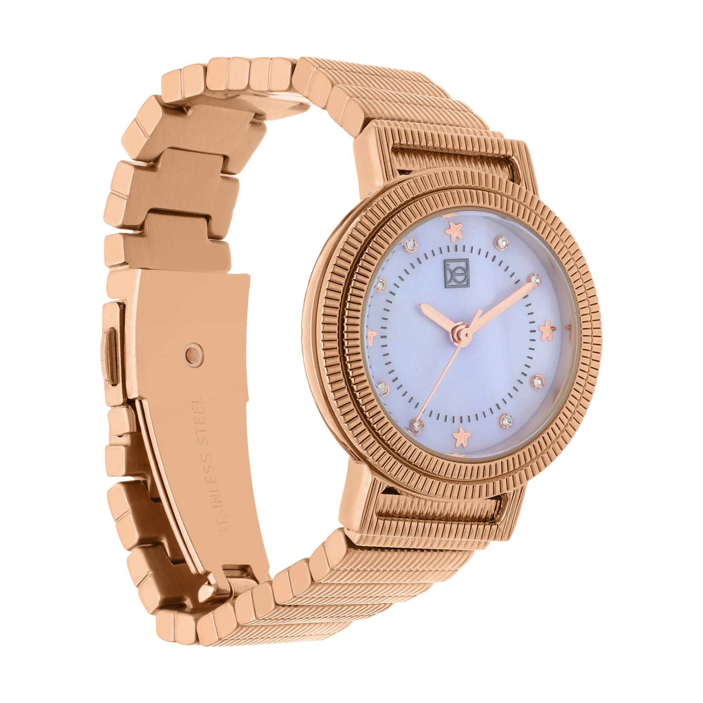 Reloj Cloe Análogo para Dama con Doble Bisel Estriado y Extensible de Acero Inoxidable OE2614