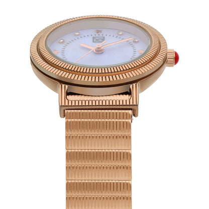 Reloj Cloe Análogo para Dama con Doble Bisel Estriado y Extensible de Acero Inoxidable OE2614