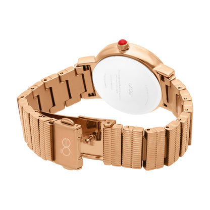 Reloj Cloe Análogo para Dama con Doble Bisel Estriado y Extensible de Acero Inoxidable OE2614