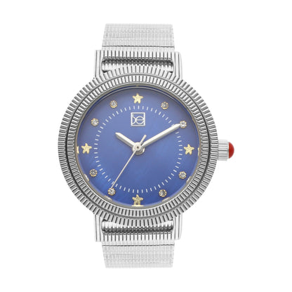 Reloj Cloe Análogo para Dama con Doble Bisel Estriado y Extensible de Acero Inoxidable OE2614