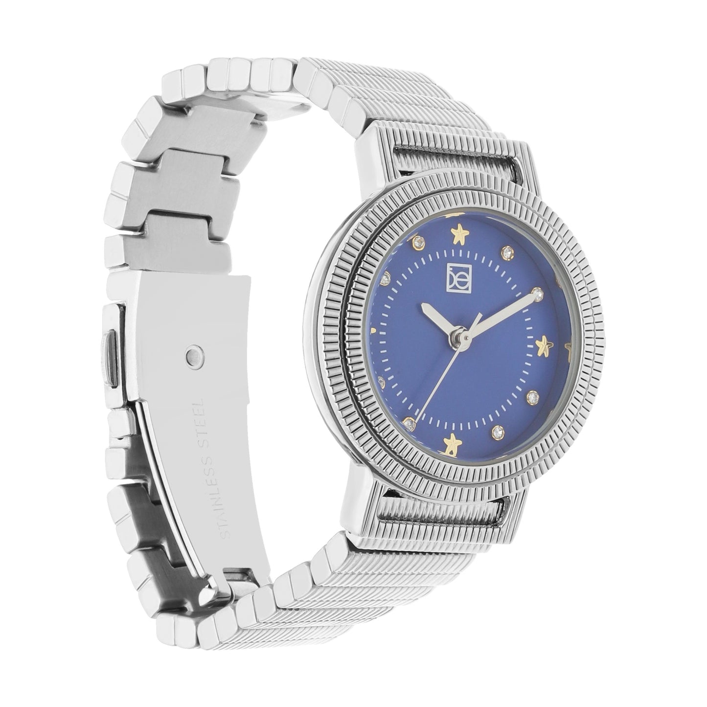 Reloj Cloe Análogo para Dama con Doble Bisel Estriado y Extensible de Acero Inoxidable OE2614