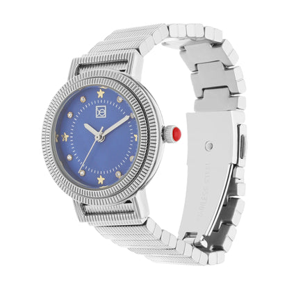 Reloj Cloe Análogo para Dama con Doble Bisel Estriado y Extensible de Acero Inoxidable OE2614